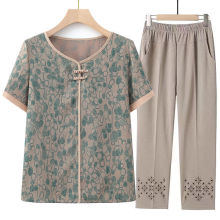 中老年女装妈妈夏季短袖衬衣奶奶夏装两件套衣服老奶奶套装