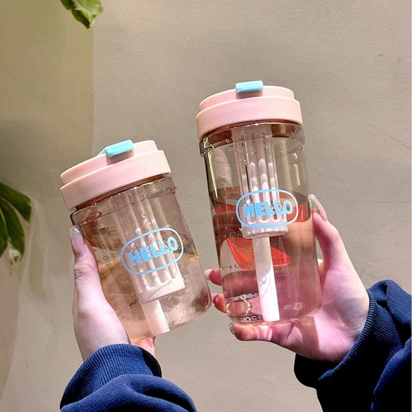 【Pink】New hello flower tea plastic cup
