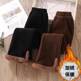女童冬季加绒裤子保暖加厚高腰洋气一条过冬灯芯绒儿童保暖喇叭裤