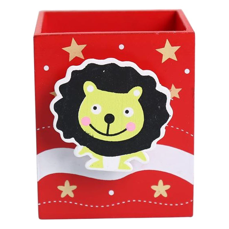 Мультяшный деревянный держатель для ручек Прямоугольная Милая рамка для хранения животных Creative Office Desktop Многофункциональная коробка для ручек