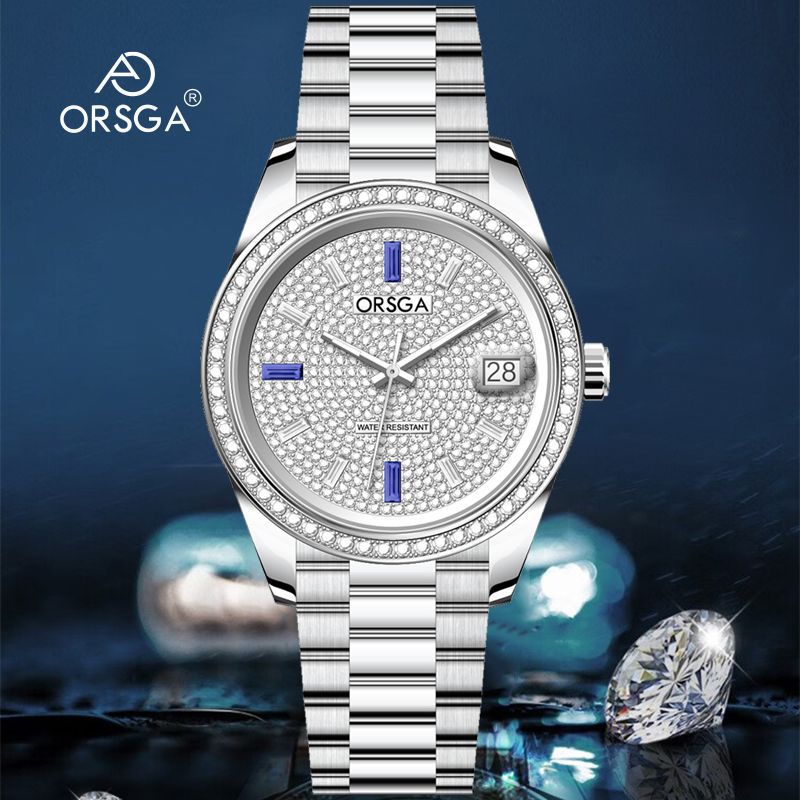 Orsga Starry Sky Diamond Men's Watch Accessible Luxury Color Diamond Calendar High-End Manufacturer Live Broadcast Cross-Border Quartz Watch