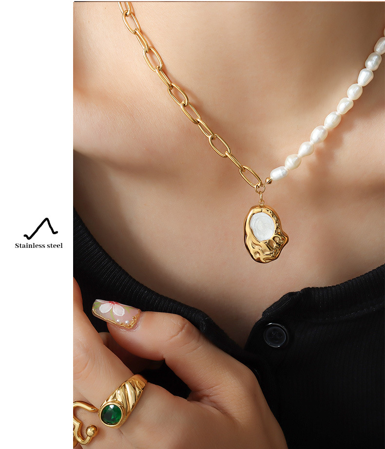 Vintage Style Solid Color Titanium Steel Enamel Pearl Plating Womenu0027S Earrings Necklace