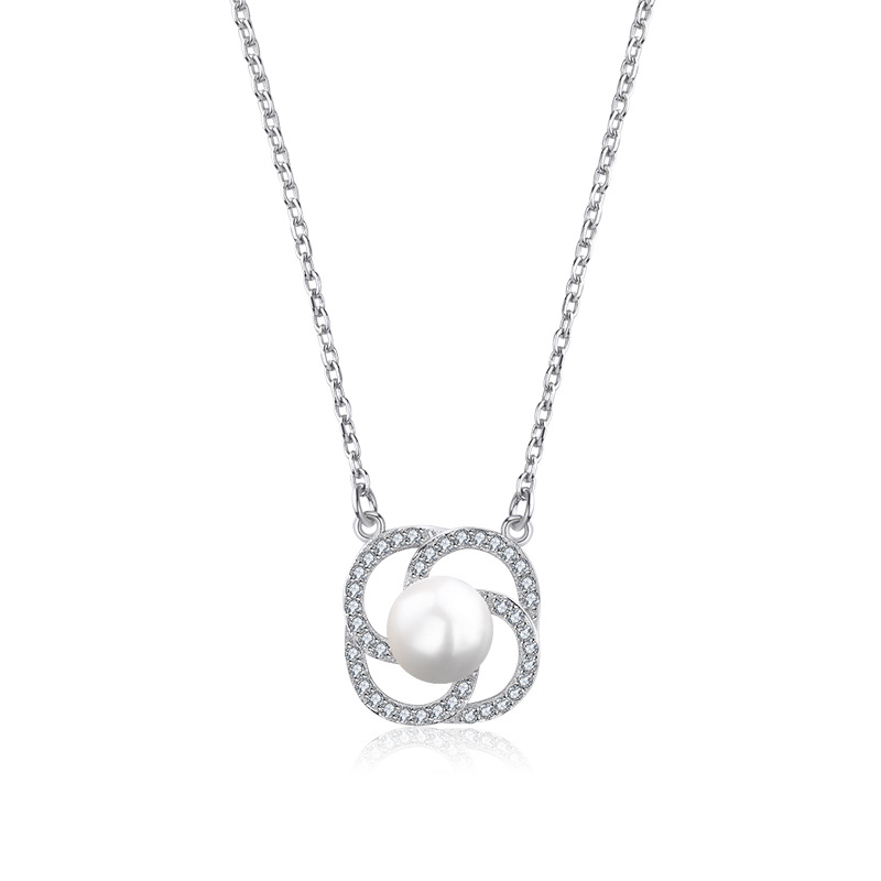 925 plata esterlina collar de perlas de agua dulce mujeres primavera y verano nicho de alta calidad colgante flor simple cadena de clavícula
