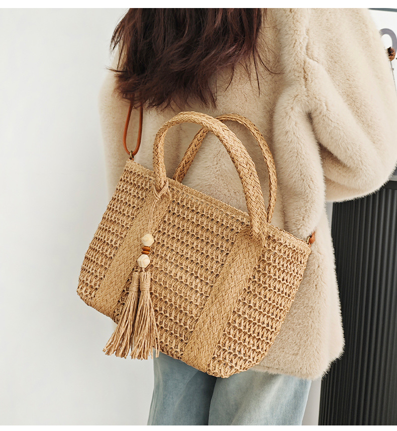 Mujeres Papel Color Sólido Vacaciones Tejido Hilo De Coser Cuadrado Cremallera Bolsa De Paja display picture 9