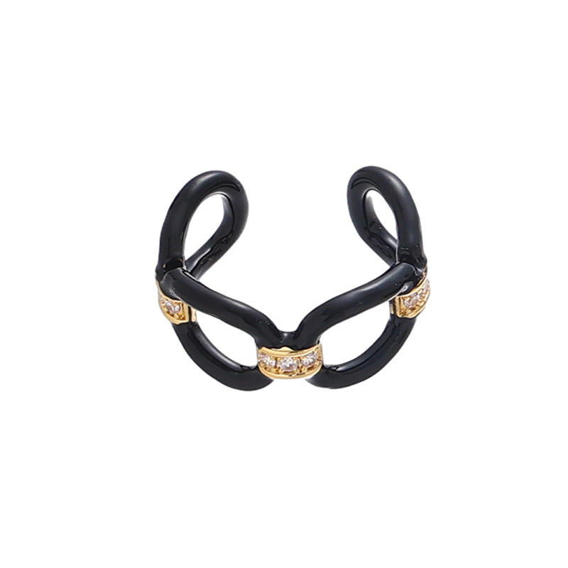 Moda retro europea y americana de latón galvanizado oro real de alta calidad gota de aceite anillo abierto diseño personalizado anillo negro para las mujeres