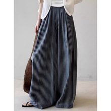 竖条纹休闲裤女2025夏季新款极简慵懒风宽松松弛感阔腿裤拖地长裤