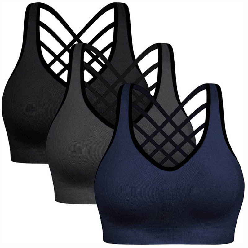 Amazon Sports Shockproof Back Support Crossbody Yoga Bra Sexy Push-up Fitness Running Bra