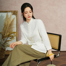 2025秋冬新款中式棉麻内搭复古国风女式上衣唐装衬衫盘扣对襟女装