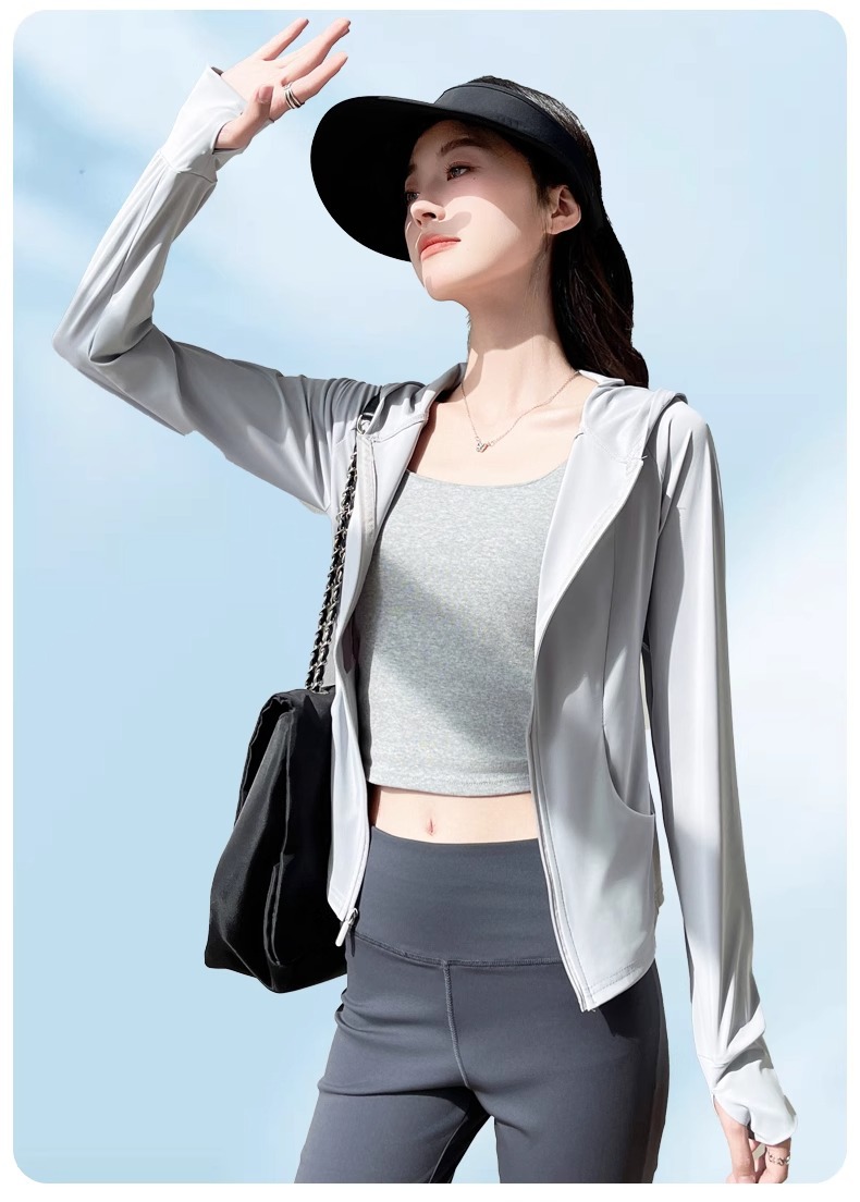 Áo chống nắng nữ mát lạnh sợi lụa, mỏng nhẹ chống tia UV, kiểu dáng ôm sát, phù hợp thể thao ngoài trời — bong bóng xanh chi tiết 30