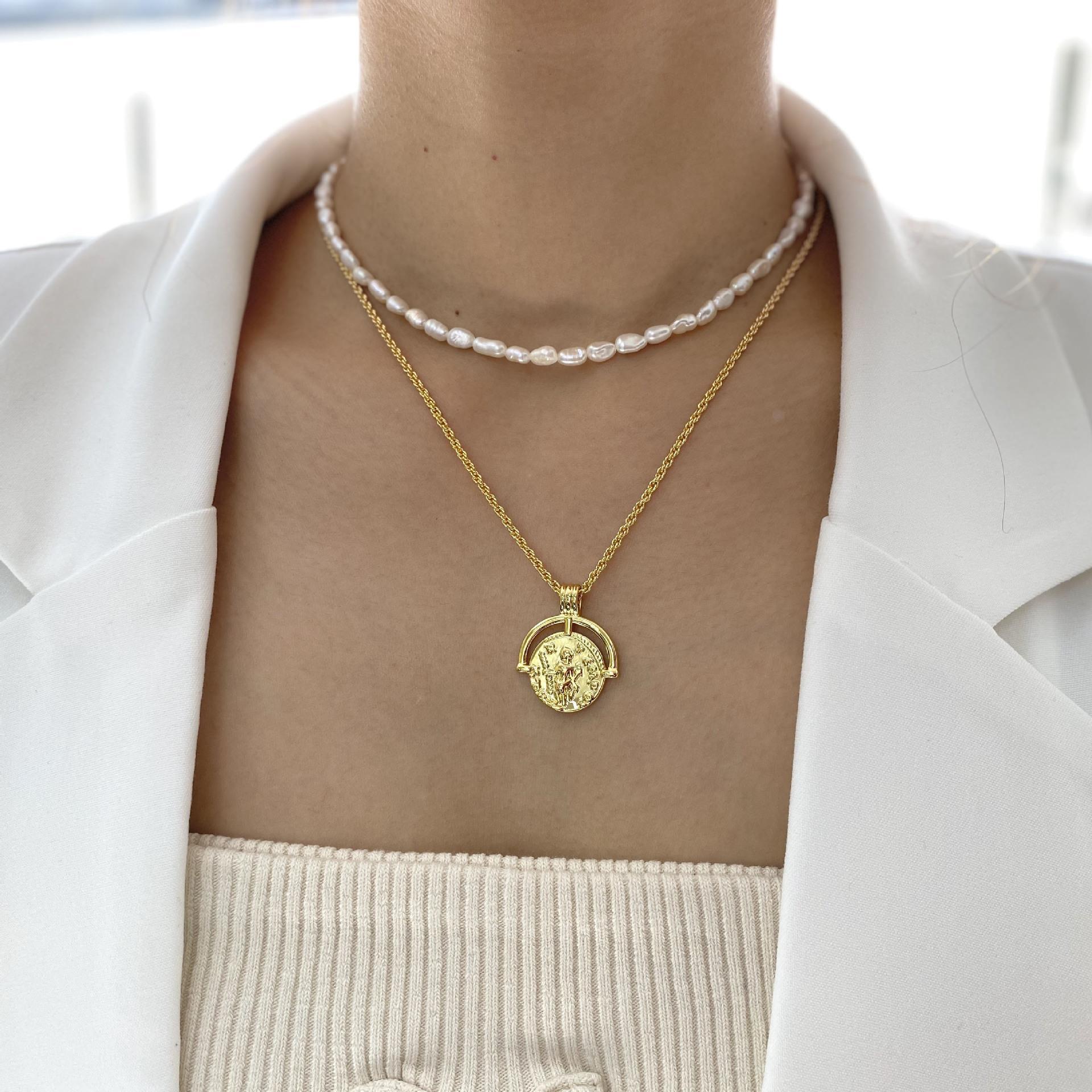 Fashion Round Pearl Copper Beaded Layered Necklaces 1 Piece