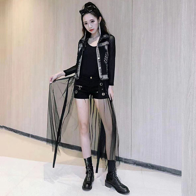 Mesh Long Vest for Women, New Korean Style, Elegant and Stylish, Slim Fit, Fashionable Denim Vest, Mid-Length Trendy Style
