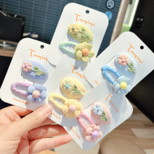 韩国新款儿童刺绣花朵发夹小清新布艺小花BB夹侧边发卡可爱刘海夹