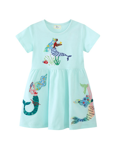 Jumping Meters Summer Dress for Girls - New 2025, European and American, Small and Medium Children's Skirts, Short Sleeve Girls' Clothing