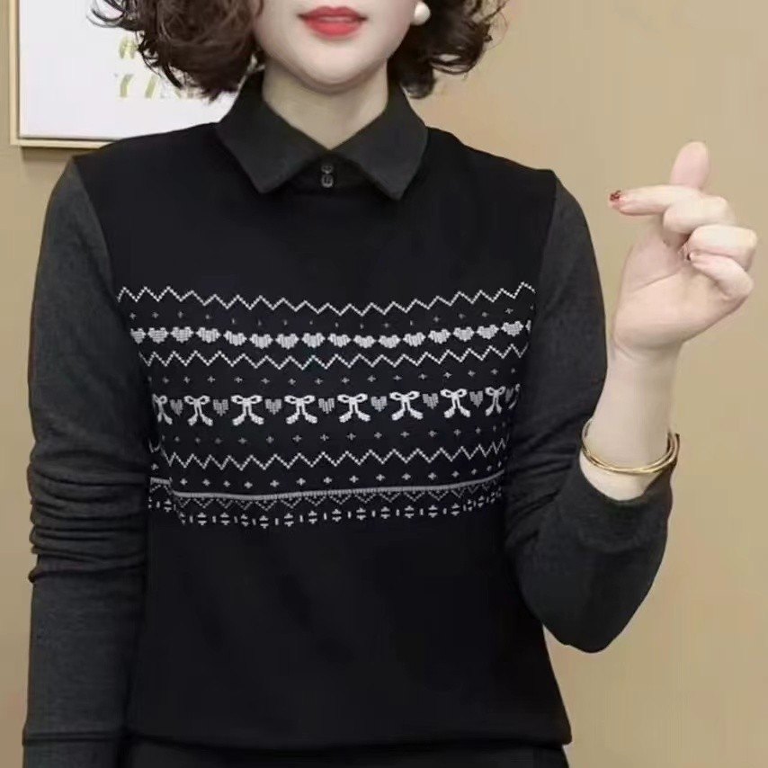 2024新款冬季时尚双面假两件德绒衬衣宽松显瘦百搭保暖翻领打底衫