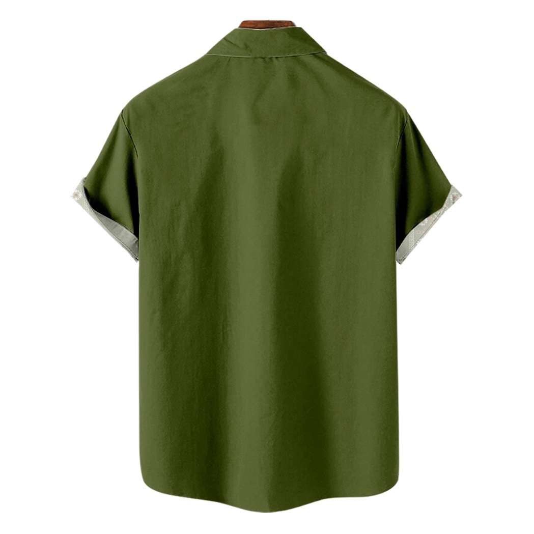 2023 nuevo verano transfronterizo rayado floral 3D Impresión digital manga corta moda solapa camisa de bolsillo de los hombres