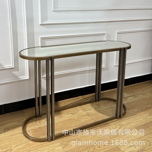 Modern Creative Detachable Assembled Iron Frame Wrought Iron Brushed Gold Ash Mirror Entrance Living Room High-End Furniture Table