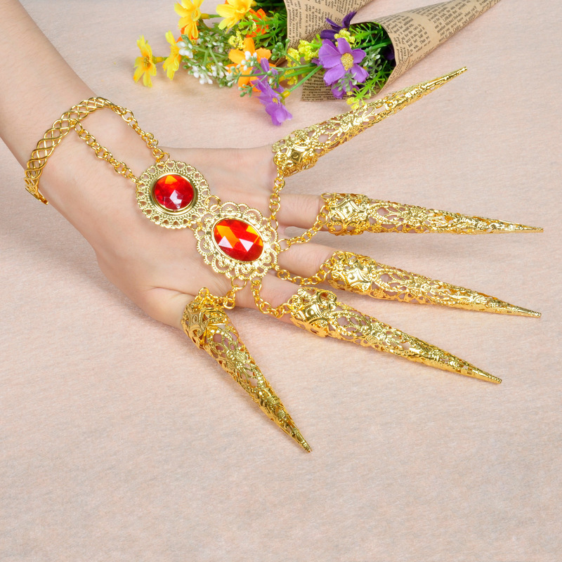 Belly dance bracelets for women belly performance jewelry accessories  Thousand hands Guanyin finger ring jewelry gold long nails show dance long  nails