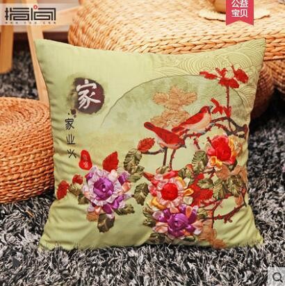 Nueva cinta de seda bordado funda de almohada hecha a mano material de bricolaje paquete cojín cubierta sala de estar tridimensional Cruz puntada entrega de una sola pieza