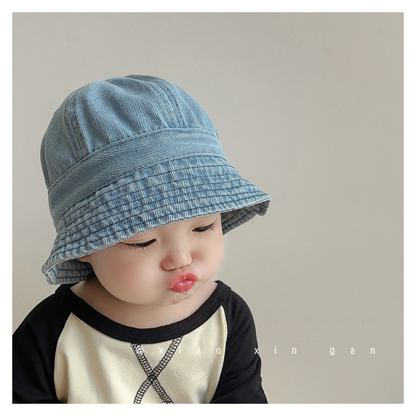 Bebé sombrero de primavera y otoño de los niños delgados Denim pescador sombrero de verano coreano moda cuenca sombrero bebé niños y niñas protección solar
