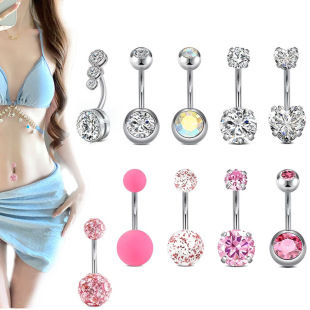 Cross-Border 14g Navel Nail Set 10-Piece Combination Stainless Steel Navel Nail Painted Color Navel Button Piercing Jewelry