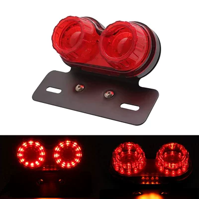 Motorcycle Modified Led Rear Tail Light Harley Retro Bike Dual Round Led License Plate Tail Light Brake Turn Signal Anti-Rear Collision (Tail light) - red-shell-white-red-to-yellow
