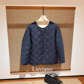 深圳南油2025秋冬新款两面穿基础款复古菱格圆领棉服外套