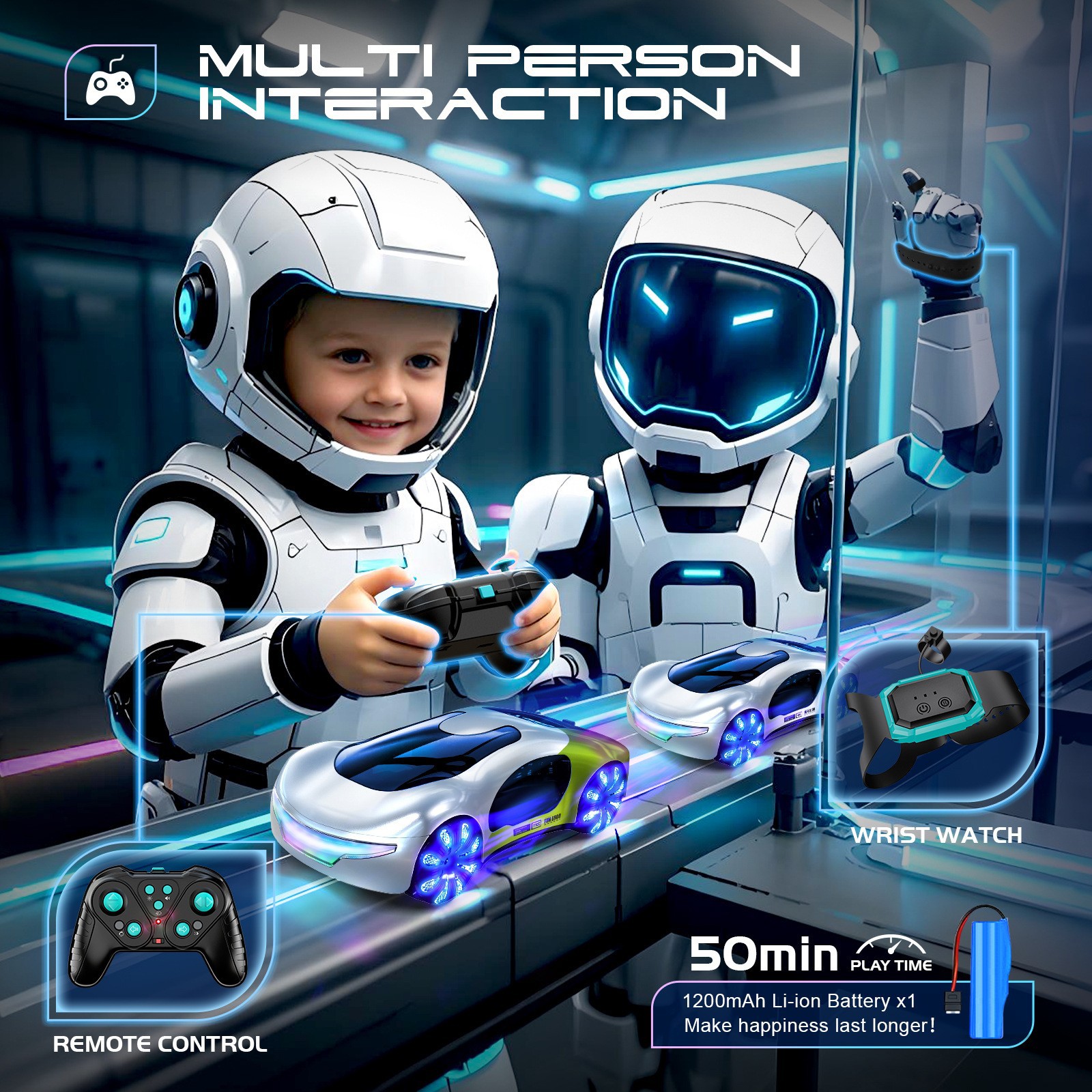 Transfronterizo 2.4G coche concepto de control remoto inducción de gestos doble spray truco concepto de coche de control remoto música de ciencia ficción coche de juguete