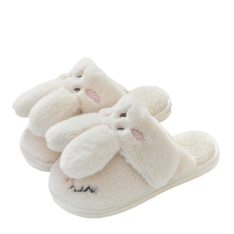 Zapatillas de algodón domésticas de invierno para mujeres pedalear sensación interior de tela de peluche de fondo grueso para la pareja de dibujos animados cálidos