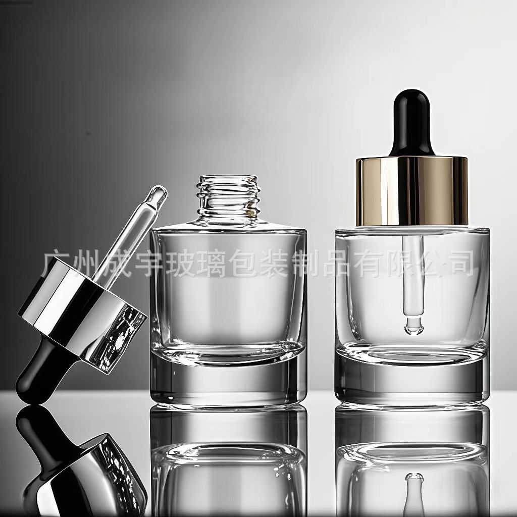 In-Stock 15ml 30ml 40ml 50ml Short Thick-Bottomed Essence Bottles Skincare Serum Bottles Flat Shoulder Round-Bottomed Essential Oil Bottles