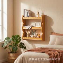 木制墙上置物架壁架波浪搁板壁挂式杂物存储架客厅装饰摆件展示架