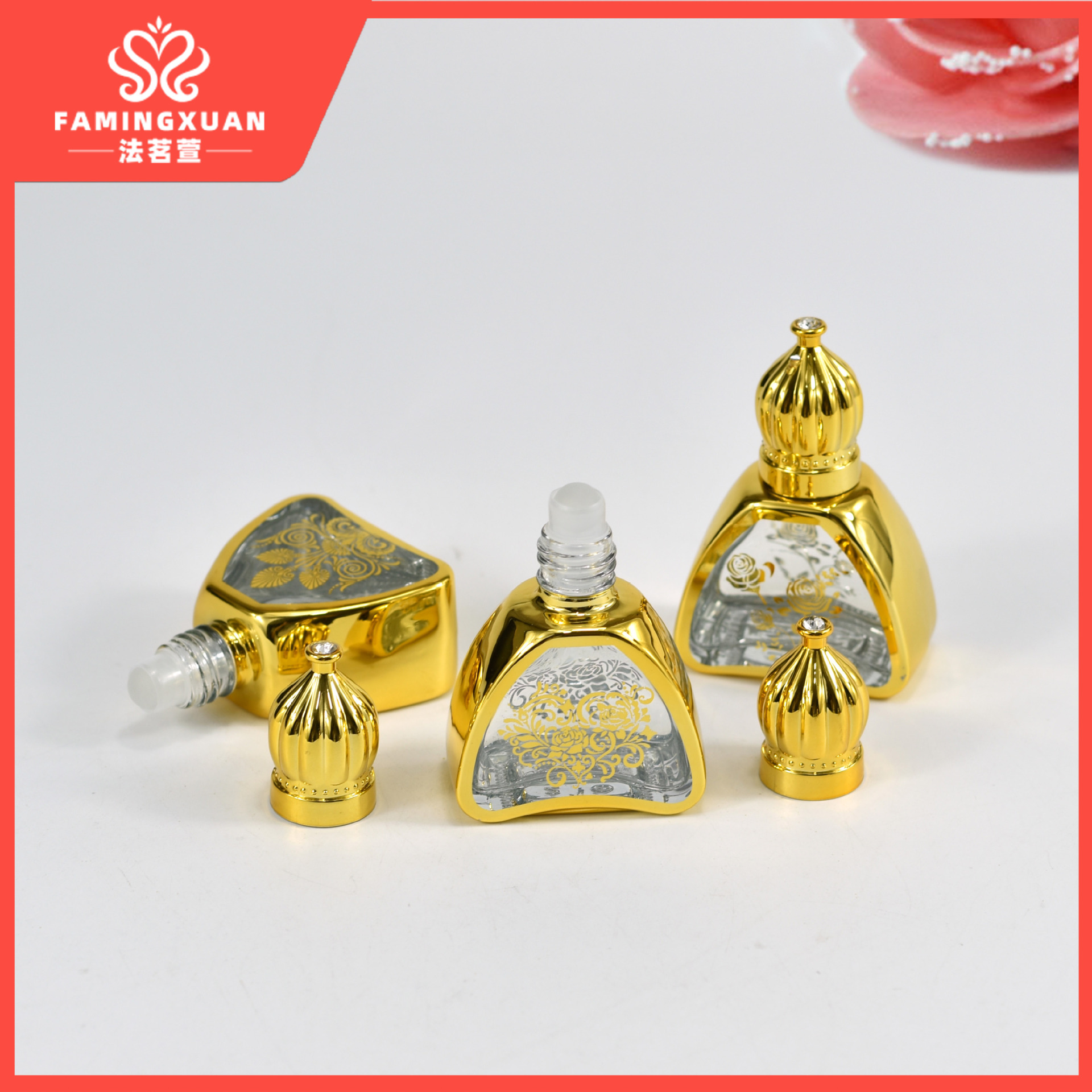 Faimingxuan botella de perfume sub-embalaje botella vacía a granel perfume botella vacía 12ML dorado bola de cristal perfume botella vacía