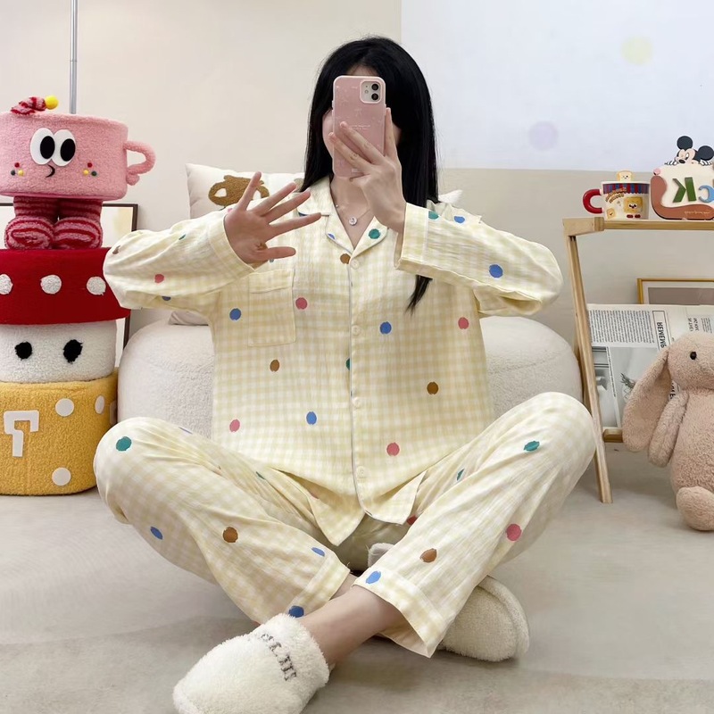 东南亚日韩跨境云朵棉睡衣女秋季印花翻领家居服套装可爱卡通新款|undefined