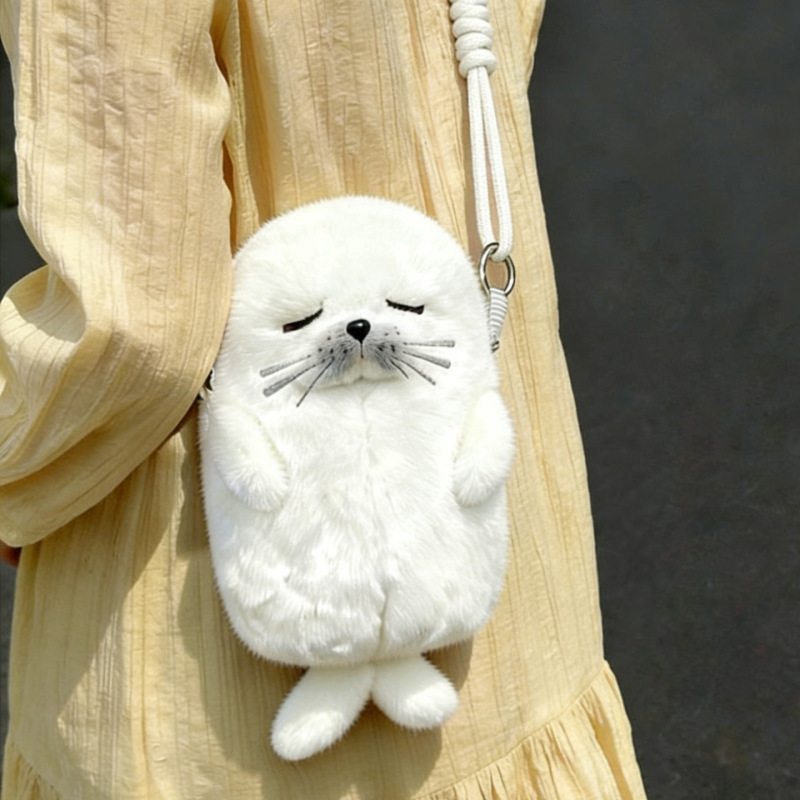 Crossbody Bag New Style Cute Cartoon Plush Seal Doll Shoulder Bag Girl Chain Crossbody Bag Plush Doll Bag