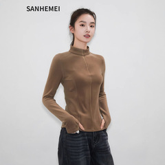 レディースハーフジップベルベットボトリングシャツ春と秋のスリムフィット新しい長袖暖かいトップセーターレディースインナーレイヤリング