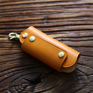 Vintage Genuine Leather Large Capacity Buckle Car Key Bag Men's Waist Hanging Head Layer Vegetable Tanned Cowhide Multifunctional Key Bag