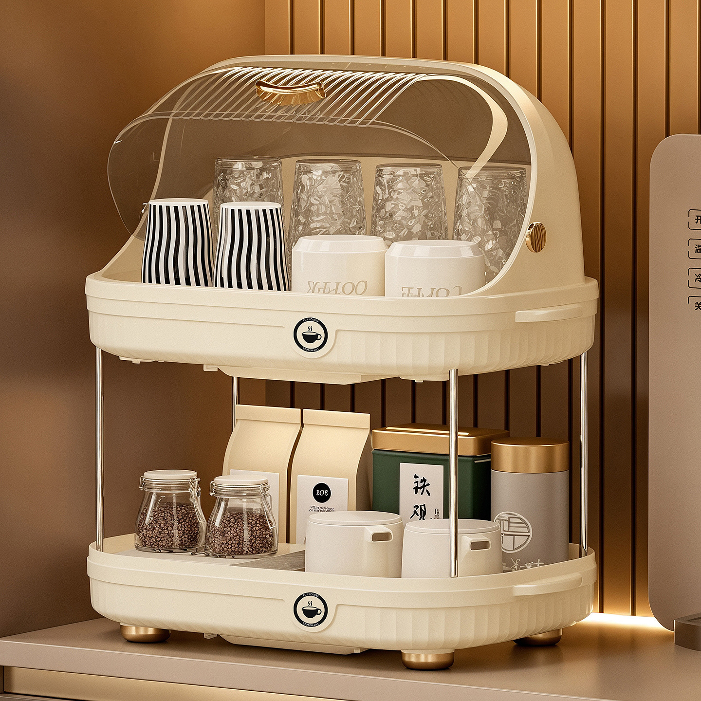 Cup Storage Rack with Cover Dust-Proof Double-Layer Cup Storage Rack Glass Cup Tea Cup Drain Tray Water Cup Holder
