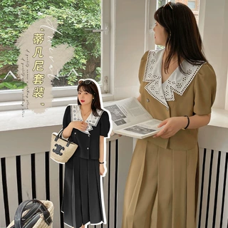 2287夏季新品加肥大码连衣裙气质两件套女士套装洋气小香女两件套