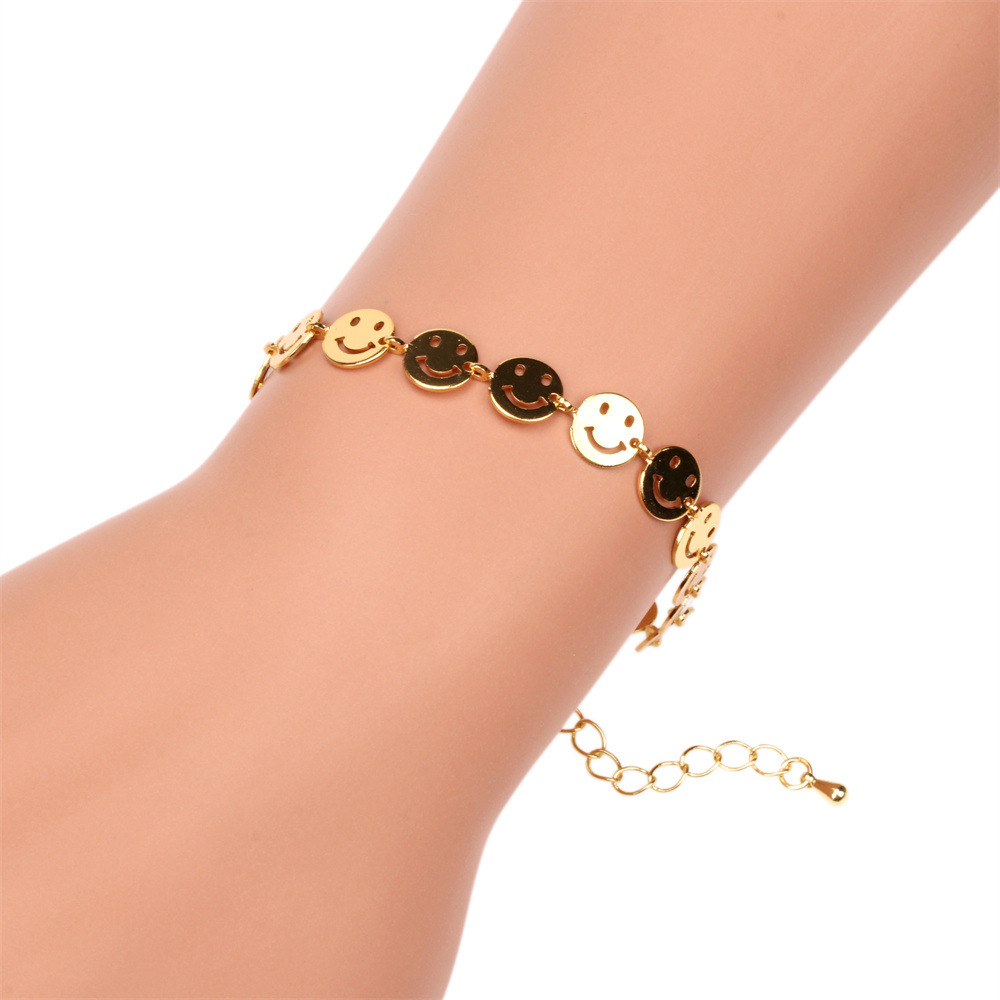 simple fashion copper smiley face chain bracelet necklace wholesale nihaojewelry