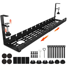 跨境双层可伸缩桌下收纳篮办公室桌下理线器电脑桌网线走线固定器