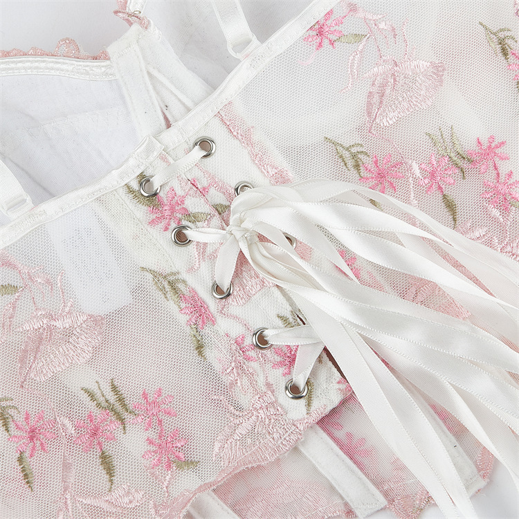 Doble cinturón de hombro malla transpirable bordado patrón de mujer perspectiva sexy brida de pecho plástico suministro transfronterizo