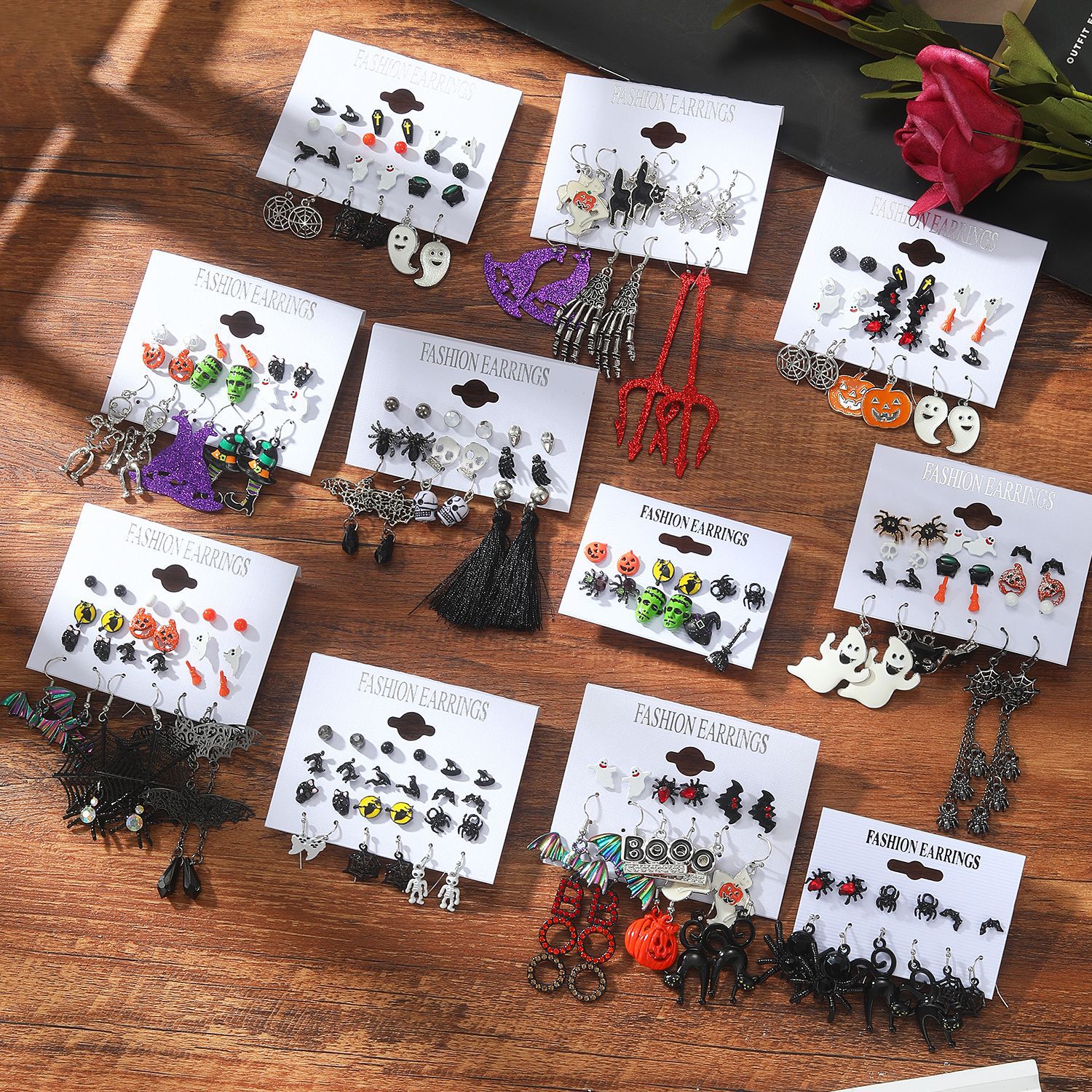 36g Weight Alloy Ear Needle Material Drop Earrings, Ear Studs Classification 1 Set Halloween Cute Funny Pumpkin Spider Bat Alloy Drop Earrings Ear Studs