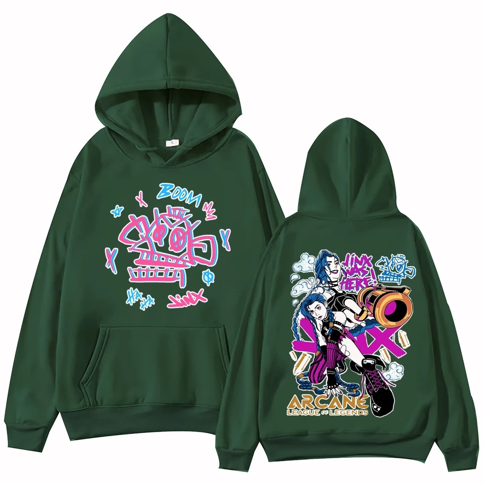 Arcane-Jinx Hot Anime Hoodie Harajuku Pullover Tops Man
