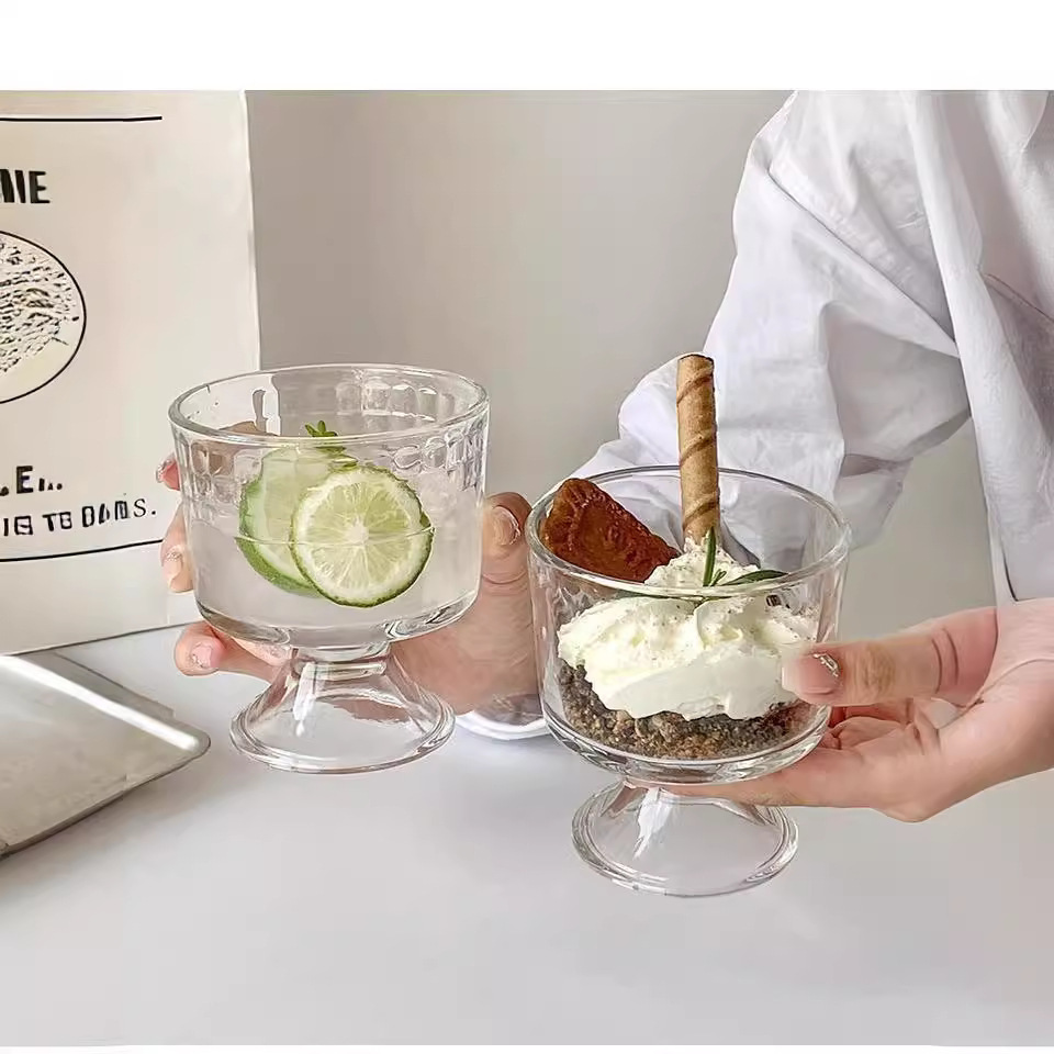Taza de vidrio creativa ins Taza de postre de pudín de yogur grueso transparente Taza de helado Taza de helado
