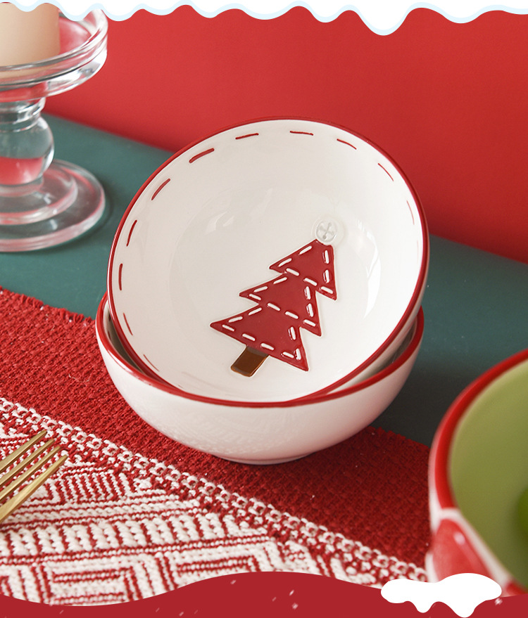 Christmas Nordic stitching Santa Claus ceramic bowl rice bowl creative relief small bowl noodle bowl soup bowl Western salad bowl tableware_voghion.com