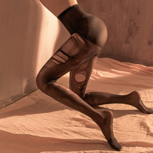 Envy sexy lingerie hand-torn pantyhose European and American wild hand-torn thin see-through black stockings adult products 7301