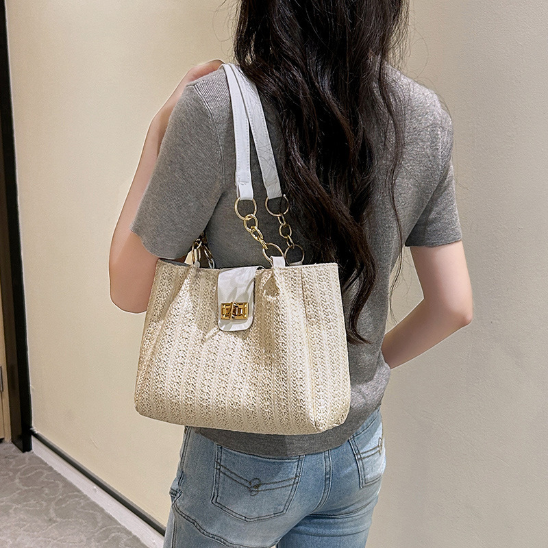 Bolsas de tejido transfronterizas de mujeres 2025 nueva bolsa de hombro de gran capacidad bolsa de vacaciones de playa bolsa de paja al por mayor