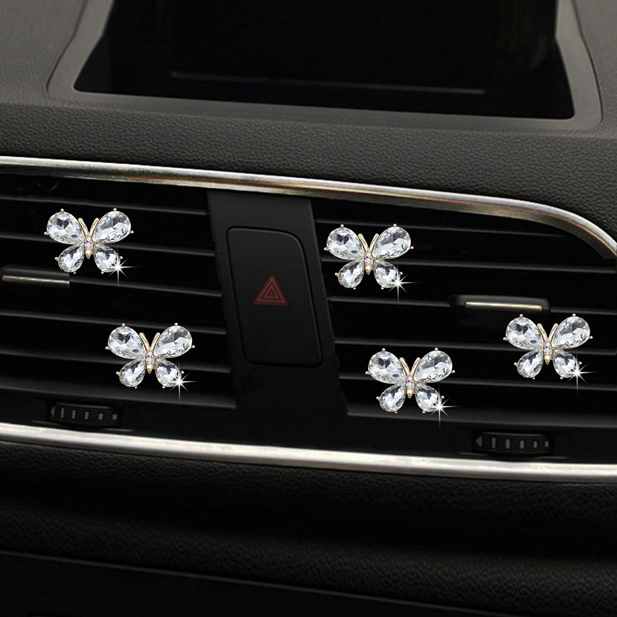 5 pezzi di piccole clip decorative per aria condizionata a forma di farfalla, in cristallo lucido, per bocchette di ventilazione dell'auto e interni_voghion.com