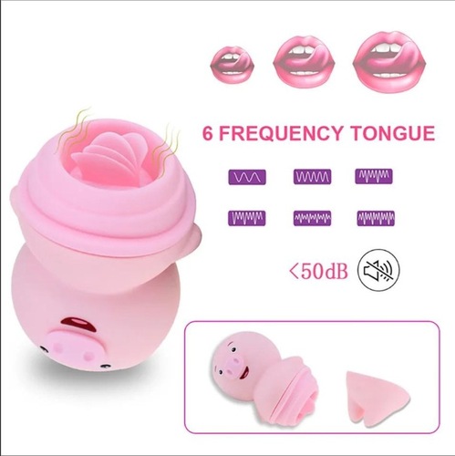LILO Tongue Licking Piggy: Variable-Speed Vibrating Tongue-Sucking Dildo Masturbation Device — Adult Erotic Sex Toy