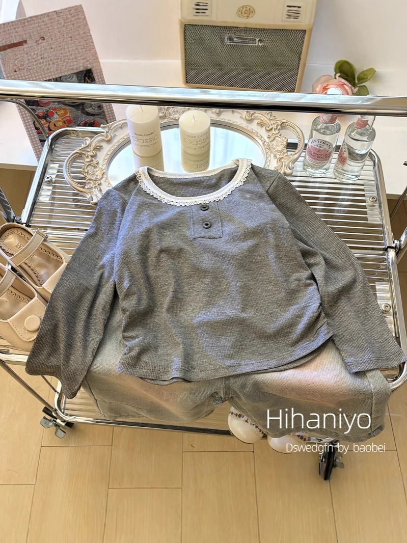 Ropa de abrigo para niñas, cuello redondo, encaje, manga larga, camisa interior elástica de rayón, camisa básica para mujer, top de primavera y otoño, informal y moderno, para primavera y otoño