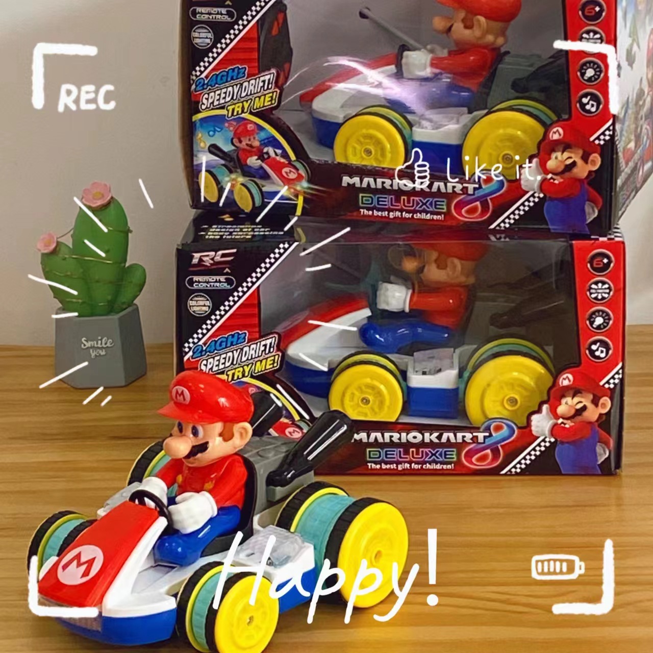 Children's stunt car with light and music 2.4G four-way Mario remote control car four-wheel drive kart racing drift toy car